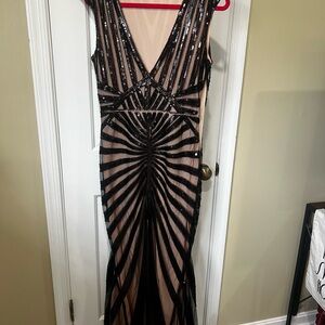 Elegant Black and Nude Evening Dress